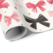 ピンクアンドブラックボウプリント ラッピングペーパー (ロールコーナー)