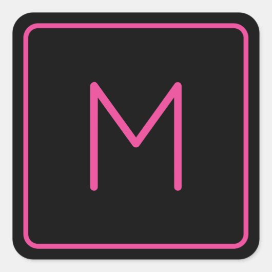 ピンクアンドブラックミニマルタイポグラフィモノグラム スクエアシール (正面)