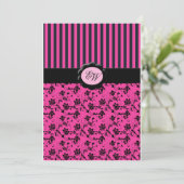 ピンクアンドブラックモノグラストライプのムダマスク招待状 招待状 (スタンド正面)