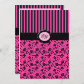 ピンクアンドブラックモノグラストライプのムダマスク招待状 招待状 (正面/裏面)