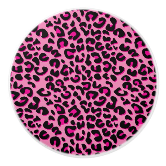 ピンクアンドブラックレオパードアニマルプリント セラミックノブ (正面)