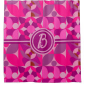 ピンクアンドブルガンディジオメトリックバウハウススタイル シャワーカーテン (正面)