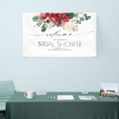ピンクアンドブルゴーニュレッドフローラブライダルシャワー 横断幕 (トレードショー)