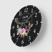 ピンクアンドブルゴーニュ赤面カスタムモノグラム ラウンド壁時計 (傾斜)