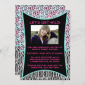 ピンクアンドブルーアニマルプリントスイート16招待状 招待状 (正面/裏面)