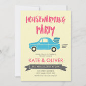 ピンクアンドブルーカー引っ越し祝いパーティーパーティの招待状 招待状 (正面)