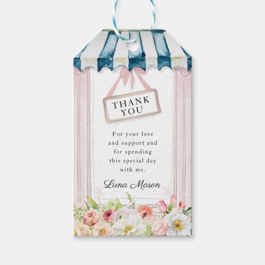 ピンクアンドブルーガーデンブライダルシャワーギフトラベル ギフトタグ (正面)