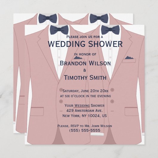 ピンクアンドブルーゲイウェディングシャワー招待状 招待状 (正面/裏面)