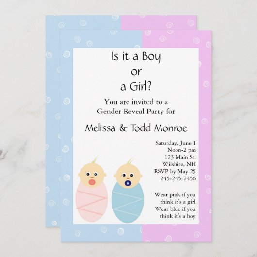 ピンクアンドブルージェンダーリビールパーティの招待状 招待状 (正面/裏面)