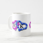 ピンクアンドブルーダブルモノグラムフローラバレンタイン コーヒーマグカップ (正面左)