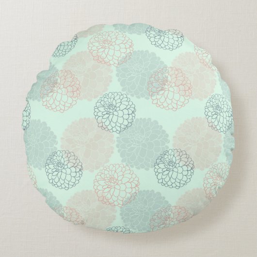 ピンクアンドブルーダリアスラウンド装飾用クッション ラウンドクッション (正面)
