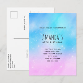 ピンクアンドブルーパステルグラデーションスカイ誕生日 インビテーションポストカード