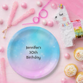ピンクアンドブルーパステルグラデーションスカイ誕生日 ペーパープレート (パーティー)