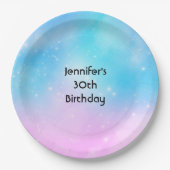 ピンクアンドブルーパステルグラデーションスカイ誕生日 ペーパープレート (正面)