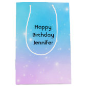 ピンクアンドブルーパステルグラデーションスカイ誕生日 ミディアムペーパーバッグ (正面)