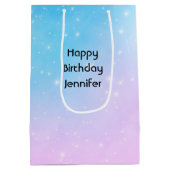 ピンクアンドブルーパステルグラデーションスカイ誕生日 ミディアムペーパーバッグ (裏面)