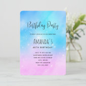 ピンクアンドブルーパステルグラデーションスカイ誕生日 招待状 (スタンド正面)