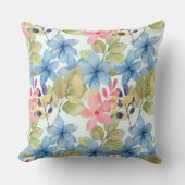 ピンクアンドブルーパステルフローラ水彩淡緑色 クッション (正面)