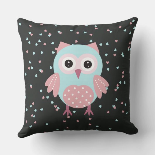 ピンクアンドブルーフクロウ装飾用クッション クッション (裏面)