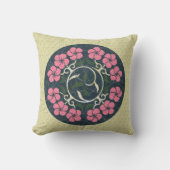 ピンクアンドブルーフローラアートデザイン クッション (正面)