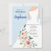 ピンクアンドブルーフローラドレスシャワー招待状 招待状 (正面)