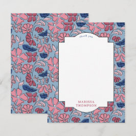 ピンクアンドブルーフローラブロックプリントボーイ誕生日 サンキューカード