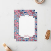 ピンクアンドブルーフローラブロックプリントボーイ誕生日 ノートカード (正面/裏面インサイチュ)