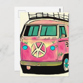 ピンクアンドブルーレトロヒッパイヴァンヴィンテージアート ポストカード (正面/裏面)