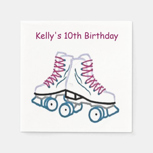 ピンクアンドブルーローラスケート紙ナプキンス スタンダードカクテルナプキン (正面)