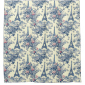 ピンクアンドブルー名門私立校風のパリジャンエッフェルタワートワール シャワーカーテン (正面)