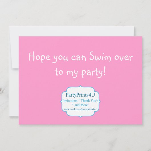 ピンクアンドブルー水玉模様ズブルネットマーメイド誕生日 招待状 (裏面)