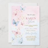 ピンクアンドブルー蝶キンセニェラ招待状 招待状 (正面)