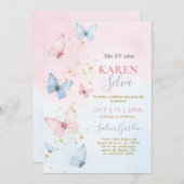 ピンクアンドブルー蝶キンセニェラ招待状 招待状 (正面/裏面)