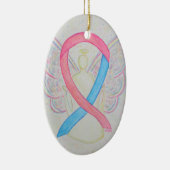 ピンクアンドブルー認識度リボンエンジェルアートオーナメント セラミックオーナメント (右)