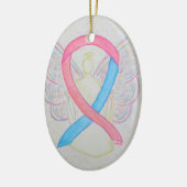 ピンクアンドブルー認識度リボンエンジェルアートオーナメント セラミックオーナメント (左)