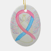 ピンクアンドブルー認識度リボンエンジェルアートオーナメント セラミックオーナメント (裏面)