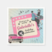 ピンクアンドブルー50代ロカビリー誕生日パーティー スタンダードカクテルナプキン (正面)