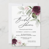 ピンクアンドプラム植物性チャームブライダルシャワー 招待状 (正面)