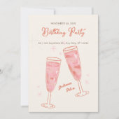 ピンクアンドベージュシンプルクリエイティブハッピーバースデー 招待状 (正面)