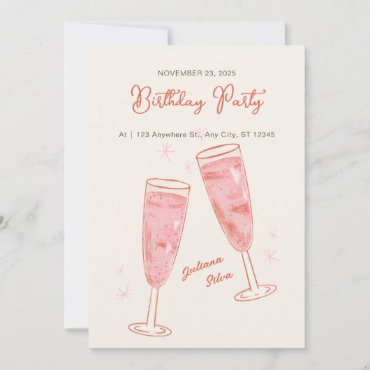 ピンクアンドベージュシンプルクリエイティブハッピーバースデー 招待状 (正面)