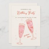 ピンクアンドベージュシンプルクリエイティブハッピーバースデー 招待状 (正面/裏面)