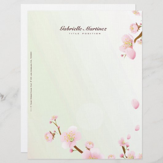 ピンクアンドホワイトさくらんぼブロッサムデザイン レターヘッド (正面/裏面)