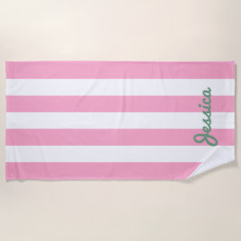 ピンクアンドホワイトカバナストライプビーチタオル ビーチタオル