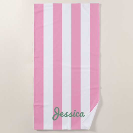ピンクアンドホワイトカバナストライプビーチタオル ビーチタオル (正面)