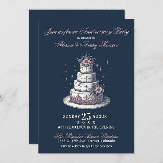 ピンクアンドホワイトケーキパーティー招待状 招待状 (正面/裏面)