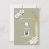 ピンクアンドホワイトダスキーバラ開花結婚ズ 出欠カード (正面)