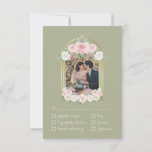 ピンクアンドホワイトダスキーバラ開花結婚ズ 出欠カード (裏面)