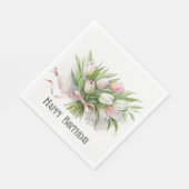 ピンクアンドホワイトチューリップ誕生日ブーケ スタンダードランチョンナプキン (角)