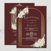 ピンクアンドホワイトデュスキー開花結婚式招待状 招待状 (正面/裏面)