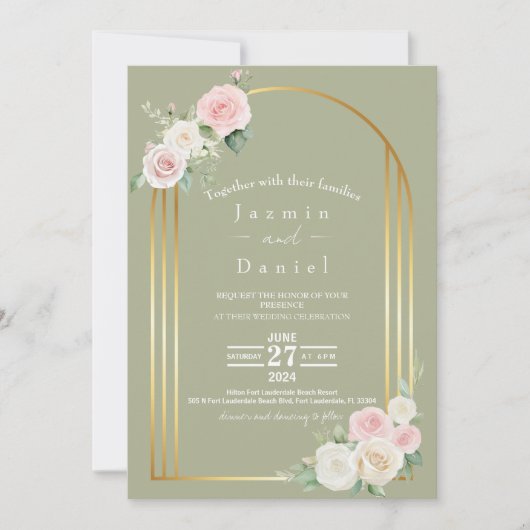 ピンクアンドホワイトデュスキー開花結婚式招待状 招待状 (正面)